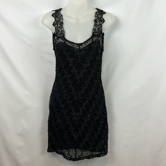 Free People Foiled Again Black Metallic Treaded Lace Bodycon Dress Black Size M - Picture 5 of 12